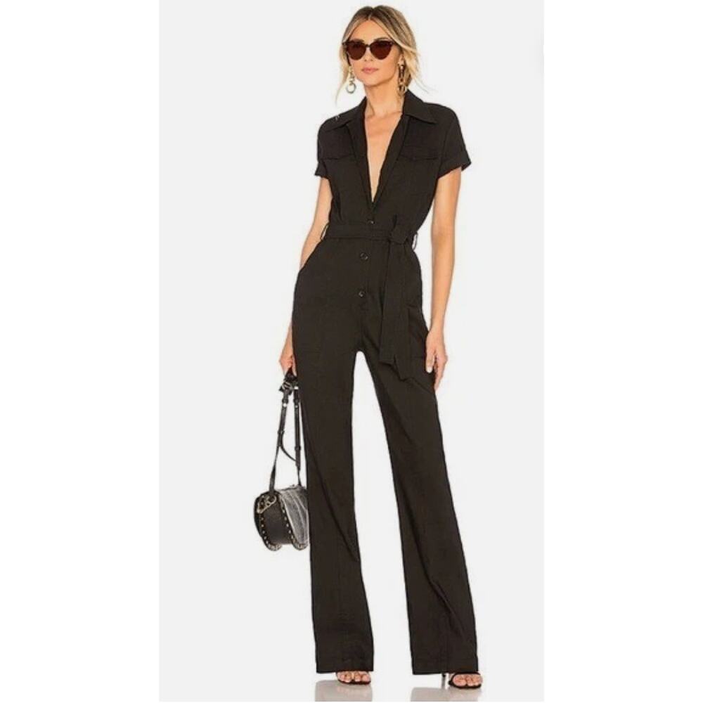 ALC Jumpsuit 6 Rivington Belted Twill Utility Wide Leg Cotton Blue Casual - Picture 1 of 16